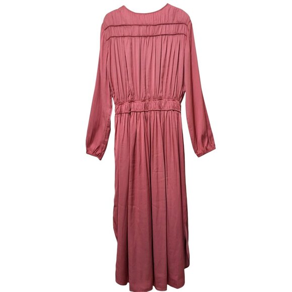 Elie Tahari Shirred Maxi Dress Pink Satin Sorbet Sz Large - Picture 4 of 10